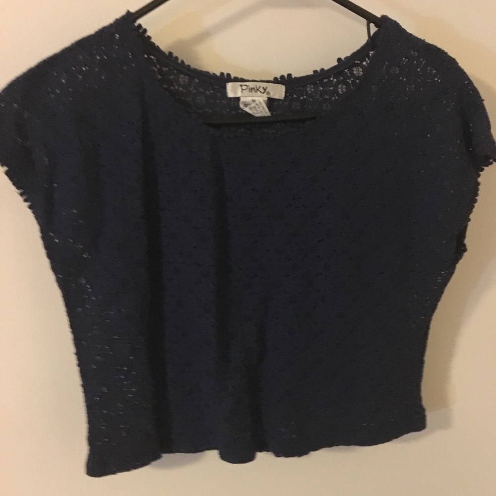 Cropped navy lace shirt